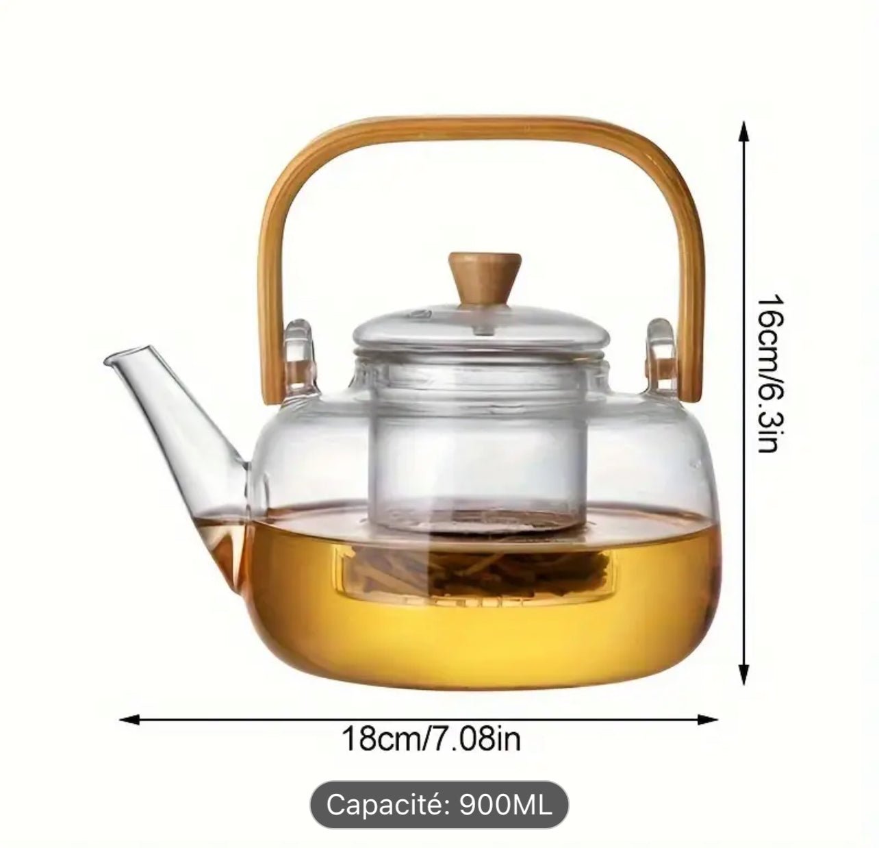
                  
                    Théière en Verre 1000ml avec Poignée en Bambou - Maison ÔTEKA
                  
                