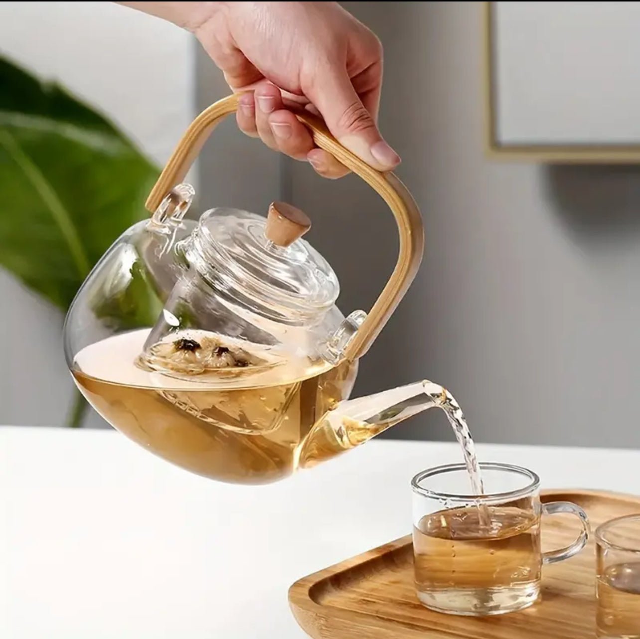 Théière en Verre 1000ml avec Poignée en Bambou - Maison ÔTEKA